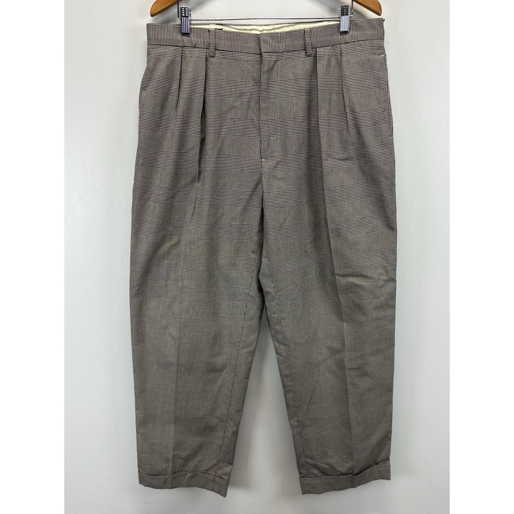 VTG Polo Ralph Lauren Men's Pants 38x30 (36x29.5) Cuffed Pleated Glen Plaid USA